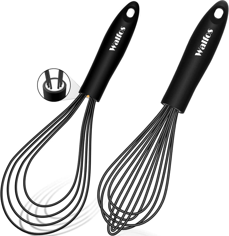 Walfos Silicone Whisk, Stainless Steel Wire Whisk Set of 3 -Heat Resistant Kitchen Whisks for Non-Stick Cookware, Balloon Egg Beater Perfect for Blending, Whisking, Beating, Frothing & Stirring, Black Home & Garden > Kitchen & Dining > Kitchen Tools & Utensils Walfos Balloon & Flat Whisk 1Pcs Balloon + 1Pcs Flat Whisk Set 