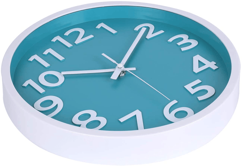 Wall Clock - 12 Inch 3D Numbers Easy to Read Round Wall Clock Silent Non-Ticking Battery Operated Teal Color Decor Clock for Living Room / Office / Bedroom Home & Garden > Decor > Clocks > Wall Clocks Fomaris   