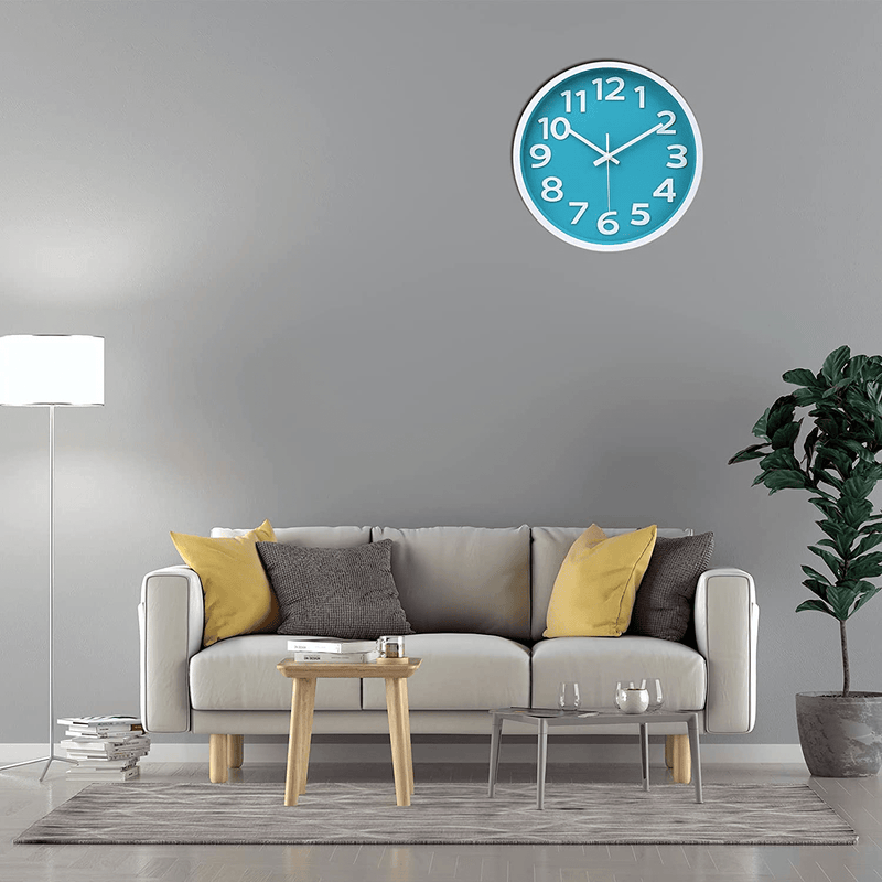 Wall Clock - 12 Inch 3D Numbers Easy to Read Round Wall Clock Silent Non-Ticking Battery Operated Teal Color Decor Clock for Living Room / Office / Bedroom Home & Garden > Decor > Clocks > Wall Clocks Fomaris   