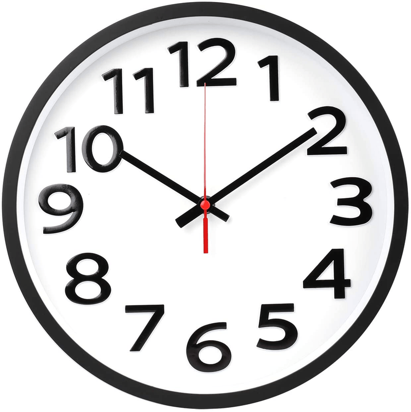 Wall Clock - 12 Inch 3D Numbers Easy to Read Round Wall Clock Silent Non-Ticking Battery Operated Teal Color Decor Clock for Living Room / Office / Bedroom Home & Garden > Decor > Clocks > Wall Clocks Fomaris Black  