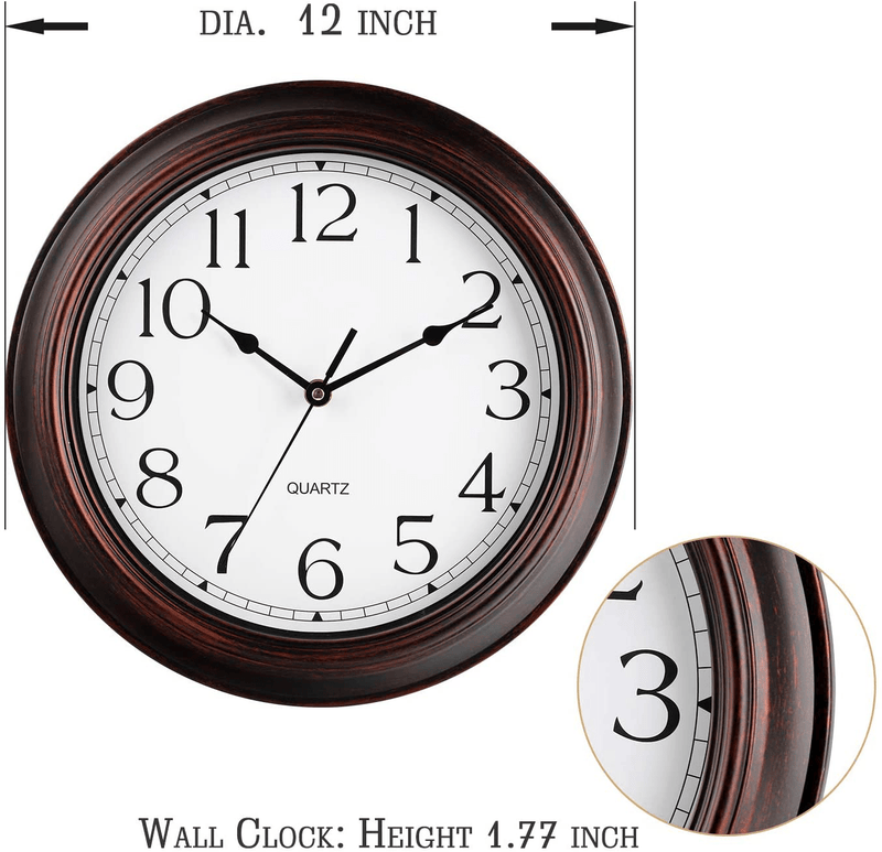Wall Clock - 12 Inch Silent Non-Ticking Wall Clocks Battery Operated - Vintage Retro Rustic Style Decorative for Living Room , Kitchen (Bronze) Home & Garden > Decor > Clocks > Wall Clocks KECYET   