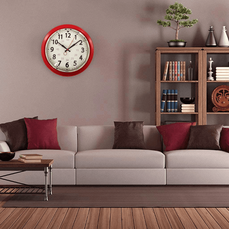 Wall Clock Countryside Style Metal Retro Vintage Wall Clock Silent Non Ticking Easy to Read for Living Room Kitchen Bedroom Office 10 Inch Red Home & Garden > Decor > Clocks > Wall Clocks SIN&MI   