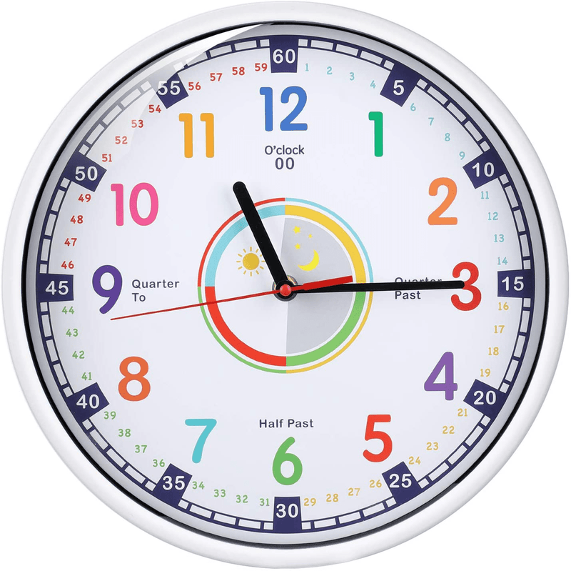 Wall Clock for Kids with Silent Non Ticking Sweep Quartz Mechanism Easy to Read Learn to Tell Time 12 Inch Diameter Home & Garden > Decor > Clocks > Wall Clocks SIN&MI   