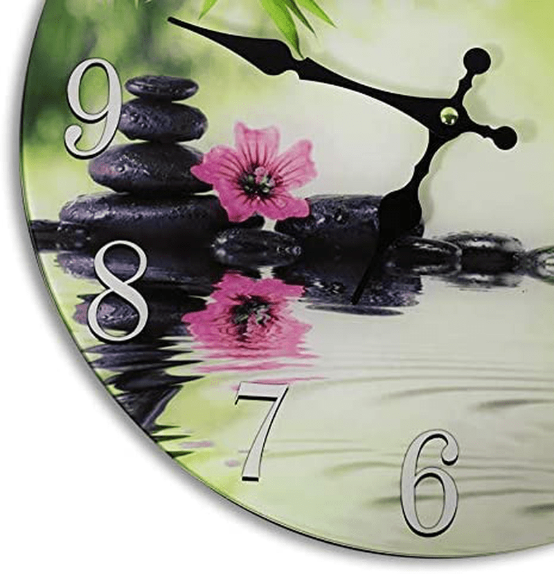 Wall Clock Glass Serene Scene Decorative 13 Inch Zen Theme Perfect Decor for Kitchen Bathroom Office Rustic Battery Operated Clocks Great Theme for Bedroom Peaceful Decoration Ticking Water Home & Garden > Decor > Clocks > Wall Clocks Sea Creations   