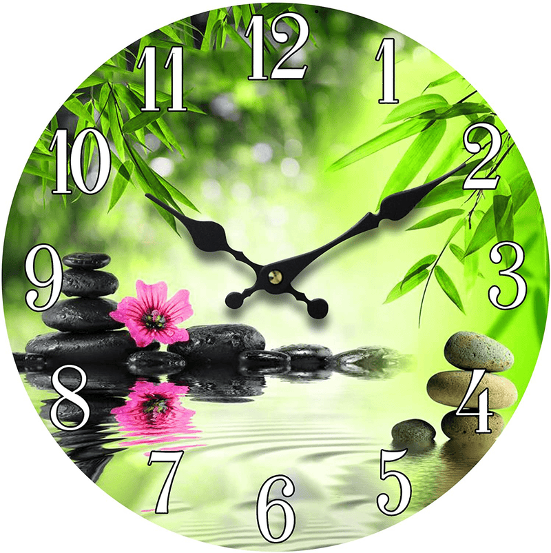 Wall Clock Glass Serene Scene Decorative 13 Inch Zen Theme Perfect Decor for Kitchen Bathroom Office Rustic Battery Operated Clocks Great Theme for Bedroom Peaceful Decoration Ticking Water Home & Garden > Decor > Clocks > Wall Clocks Sea Creations   