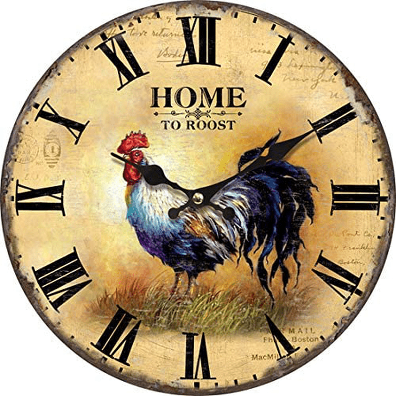 Wall Clock Rooster Farm Home to Roost 13" Round