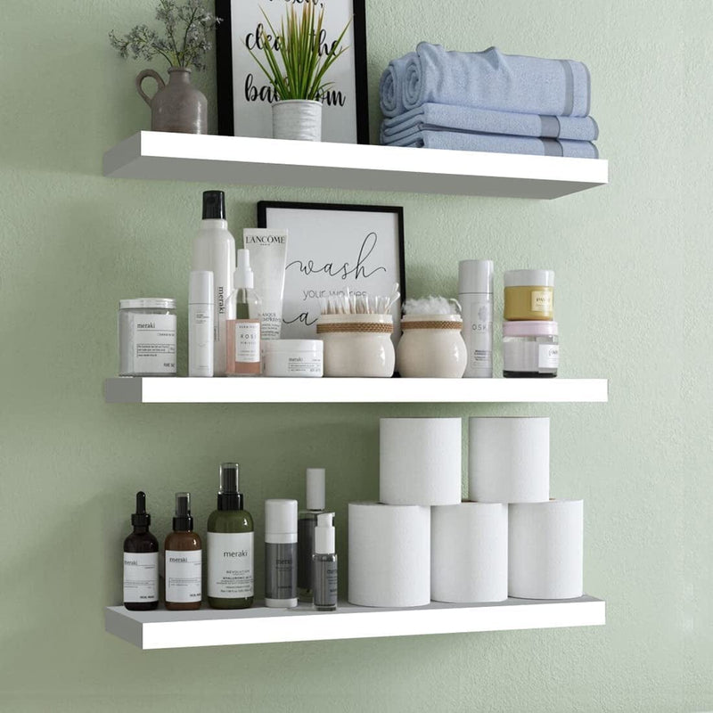 Wall Décor Floating Shelves,Book Display Shelf Wall Mounted Modern Style Home Decor Ledge Shelf,3 Pack White Wall Floating Shelves,Concealed Floating Wall Shelves Furniture > Shelving > Wall Shelves & Ledges NOKAMW Invisible T type Brackets  