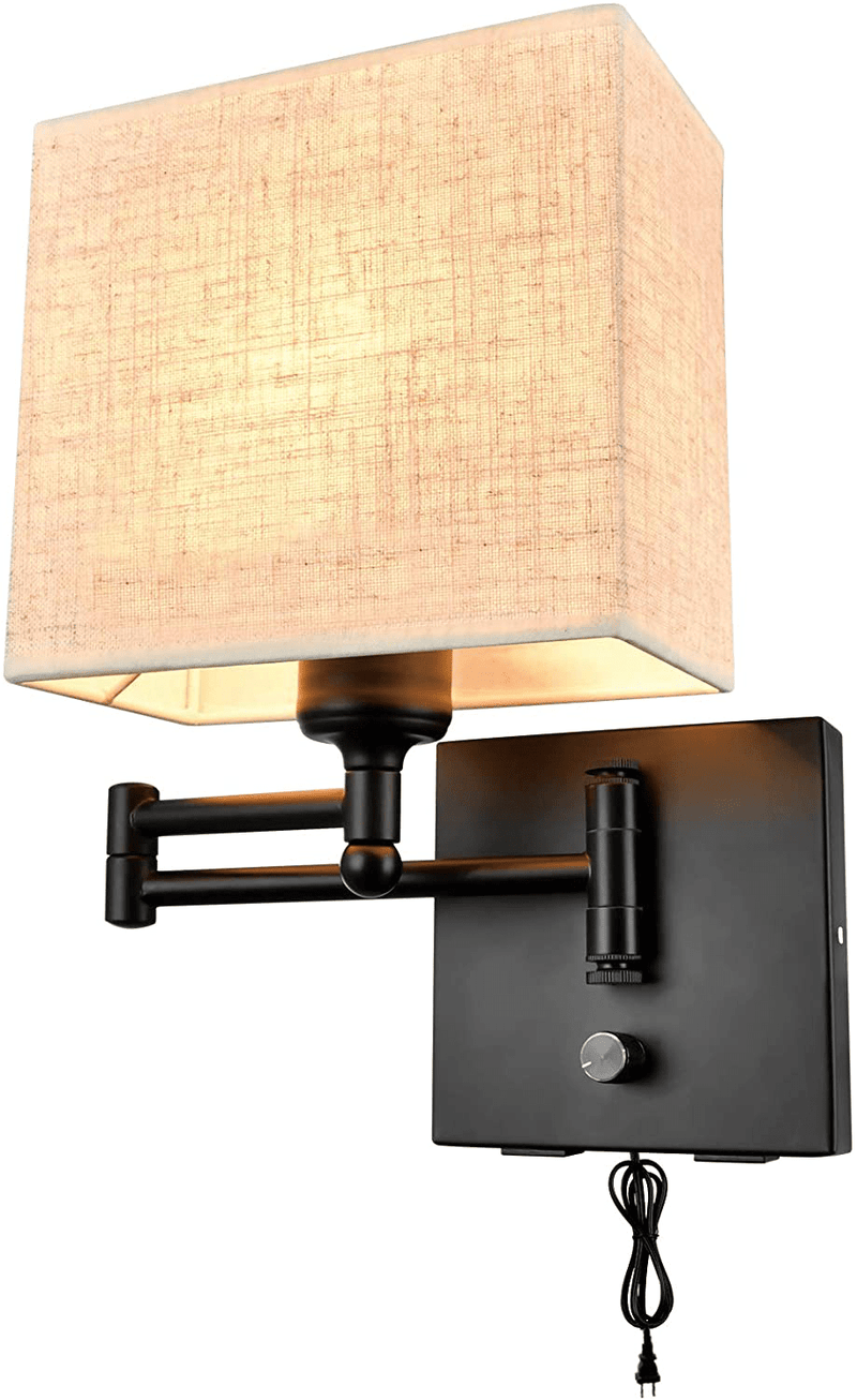 Wall Lamp 7 inch, Wall Lamp with Plug in Cord, Plug in Wall Sconce with 2 USB Port, Dimmable Wall Sconces with Fabric Linen Shade and Swing Arm, Sconces Wall Lighting Perfect for Bedroom Reading Room Home & Garden > Lighting > Lighting Fixtures > Wall Light Fixtures Alta Ilumina Default Title  