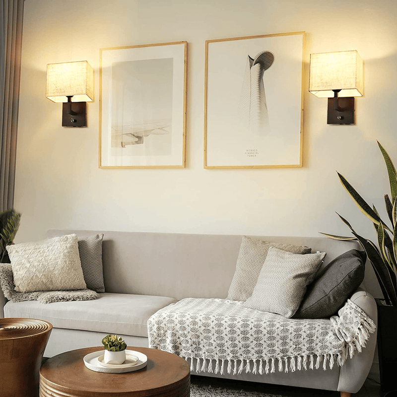 Wall Lamp with Dimmer Switch and USB Port, Wall Lamp with Plug in Cord, Wall Sconce Contemporary, Plug in Wall Sconces with Fabric Shade, Brings Warm and Cozy Feel, Wall Lamps for Bedroom Living Room Home & Garden > Lighting > Lighting Fixtures > Wall Light Fixtures KOL DEALS   