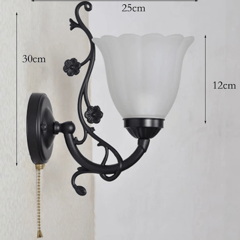 Wall Lamp with Pull Chain Switch E27 Simple LED Living Room Staircase Balcony Wall Sconces Bedroom Bed Lamp Glass Lampshade