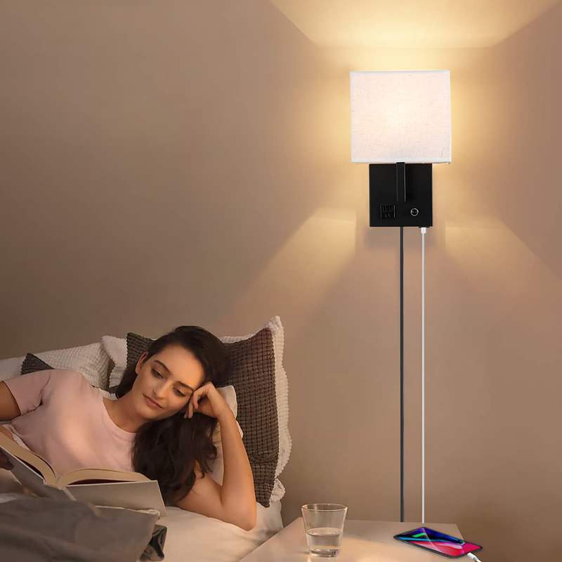 Wall-Mounted Candlestick Wall Lamp, with USB Charging Port and Socket, Dimmable Bedside Wall Lamp, with Power Cord, Suitable for Hotels, Corridors, Living Rooms and Bedrooms (Black) Home & Garden > Lighting > Lighting Fixtures > Wall Light Fixtures KOL DEALS   