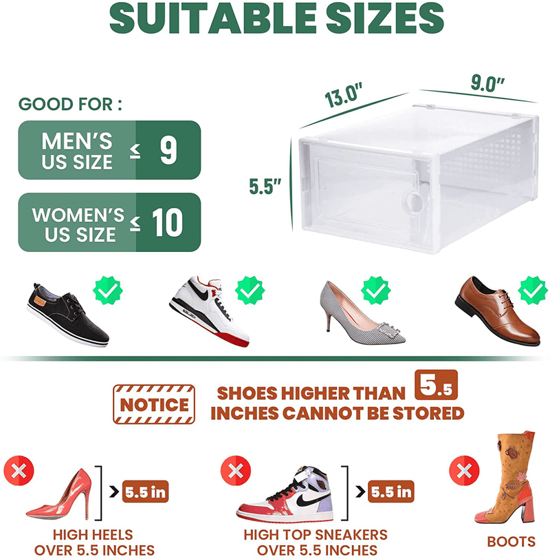 WALL QMER Shoe Boxes Clear Plastic Stackable, 12 Pack Shoe Storage 13 X 9 X 5.5In, Shoe Organizer with Lids, Sturdy, Easy to Install, Front Opening Shoe Holder Containers, Storage Box for Multi-Use Furniture > Cabinets & Storage > Armoires & Wardrobes WALL QMER   