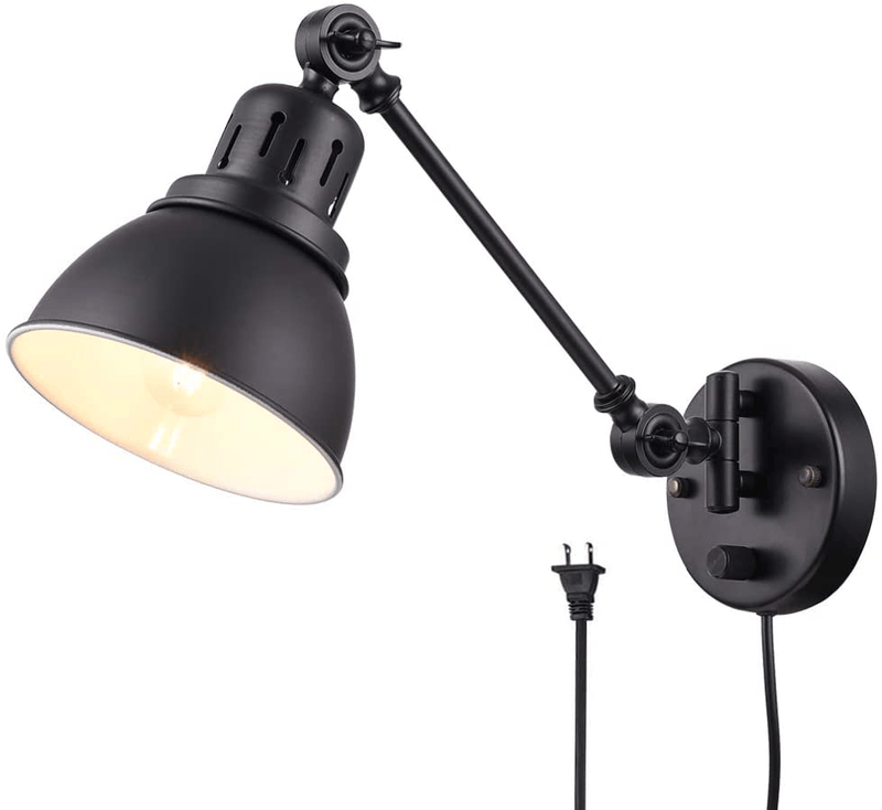 Wall Sconce Plug In, YEEQIAN Black Swing Arm Wall Sconce Lamp Bedroom Wall Mounted Reading Light Fixture with On/Off Switch Industrial Adjustable Wall Sconce Light Home & Garden > Lighting > Lighting Fixtures > Wall Light Fixtures KOL DEALS   