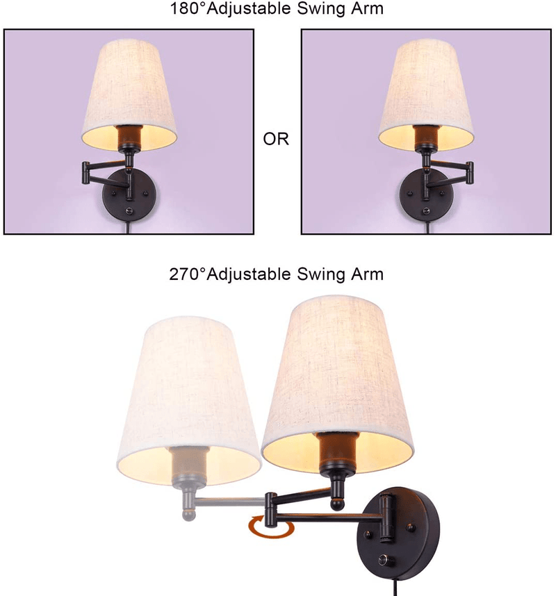 Wall Sconces 7 Inch, Wall Lamp with Plug in Cord, Plug in Wall Sconce with Dimmer Switch, Wall Lights with Fabric Linen Shade, Wall Lamps for Bedroom, Wall Light Fixtures Reading Room and Hotel. Home & Garden > Lighting > Lighting Fixtures > Wall Light Fixtures KOL DEALS   