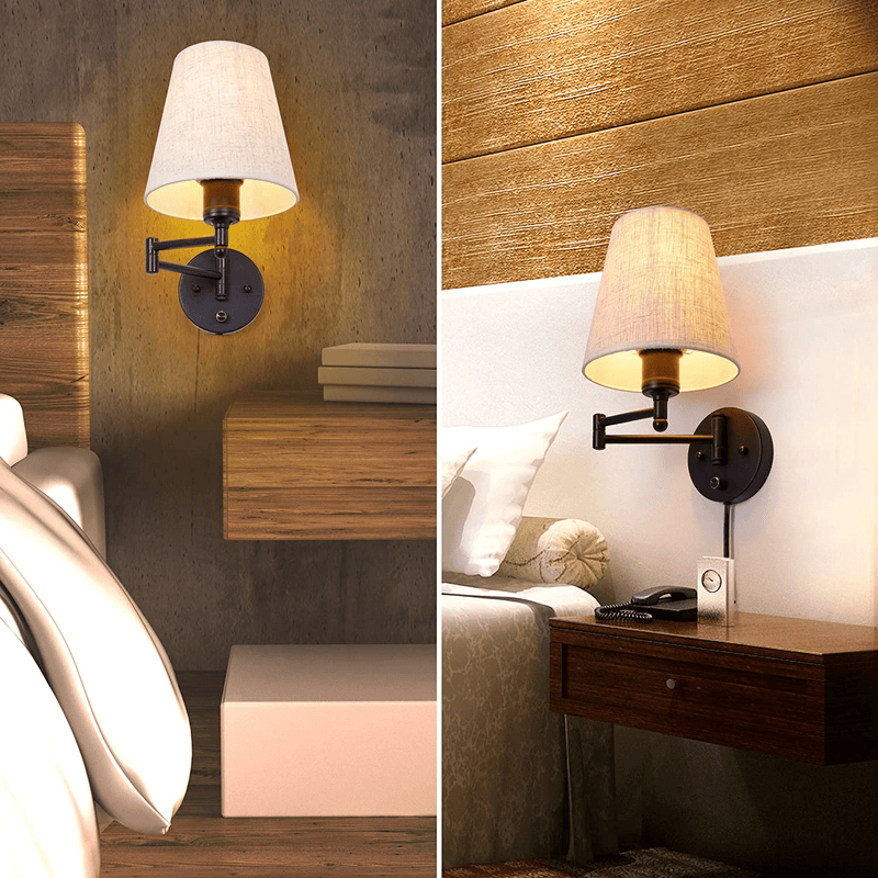 Wall Sconces 7 Inch, Wall Lamp with Plug in Cord, Plug in Wall Sconce with Dimmer Switch, Wall Lights with Fabric Linen Shade, Wall Lamps for Bedroom, Wall Light Fixtures Reading Room and Hotel. Home & Garden > Lighting > Lighting Fixtures > Wall Light Fixtures KOL DEALS   