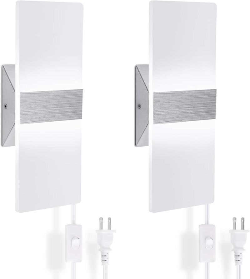 Wall Sconces Plug in Set of Two, Wall Sconces 15W Cool White Sconces Wall Lighting with 170Cm Plug in Cord and On/Off Switch Home & Garden > Lighting > Lighting Fixtures > Wall Light Fixtures KOL DEALS   