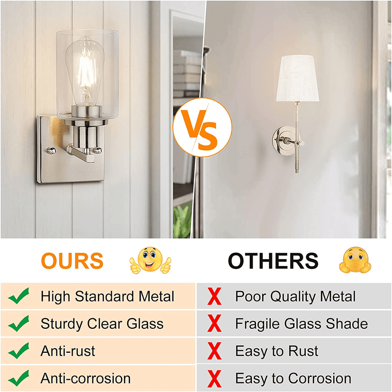 Wall Sconces Set of Two, 1 Light Brushed Nickel Vanity Lights for Bathroom, Modern Wall Light Fixtures, Farmhouse Metal Wall Lamp with Glass Shade, Porch Wall Mount Lights for Mirror Bedroom Hallway Home & Garden > Lighting > Lighting Fixtures > Wall Light Fixtures KOL DEALS   