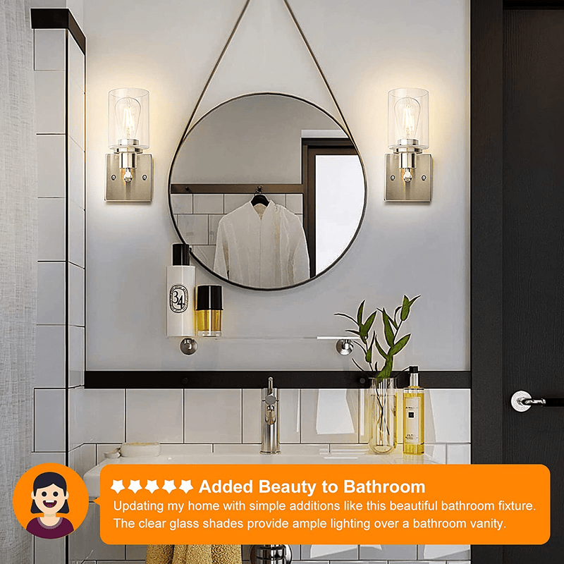 Wall Sconces Set of Two, 1 Light Brushed Nickel Vanity Lights for Bathroom, Modern Wall Light Fixtures, Farmhouse Metal Wall Lamp with Glass Shade, Porch Wall Mount Lights for Mirror Bedroom Hallway Home & Garden > Lighting > Lighting Fixtures > Wall Light Fixtures KOL DEALS   
