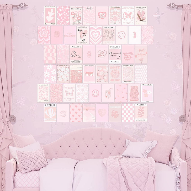 Wall67 Pink Room Decor Aesthetic,Pink Wall Collage Kit Posters for Room Aesthetic Posters Prints,Pink Aesthetic Dorm Room Decor for Teen Girl (50Pcs 4X6 Inch Home & Garden > Decor > Artwork > Posters, Prints, & Visual Artwork wall67   