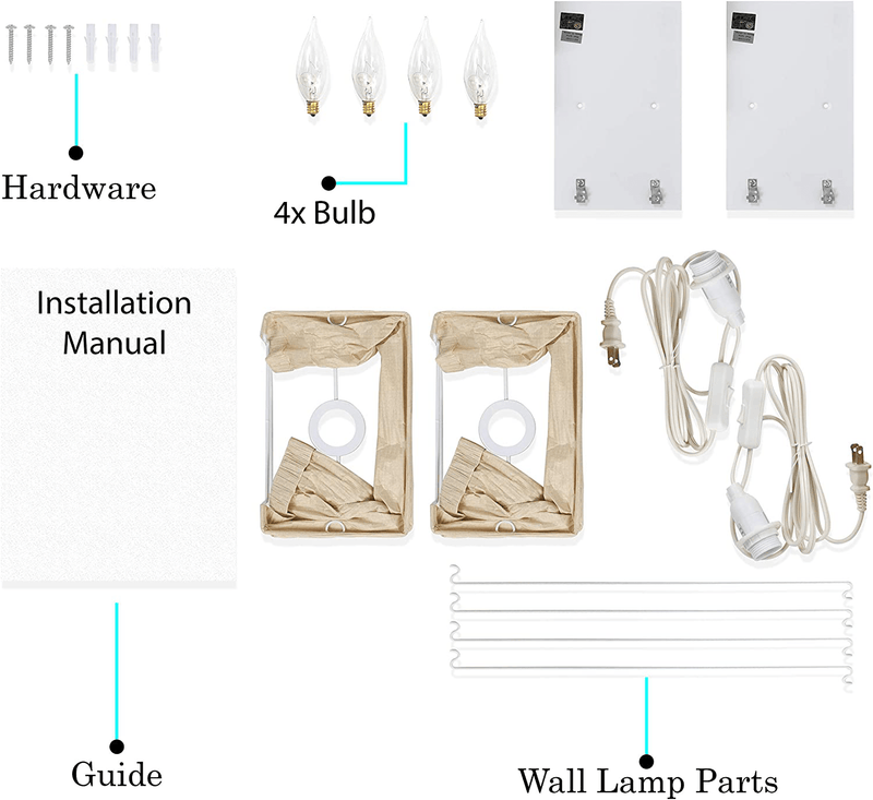Wallniture Asian Wall Lamp with Toggle Switch, Living Room Decor Rice Paper Lamp Shade with Light Bulbs, Cream Set of 2