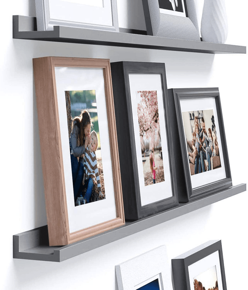 Wallniture Denver 46 Inch Long Wall Shelf for Picture Frames, Narrow Picture Ledge Shelf, Gray Furniture > Shelving > Wall Shelves & Ledges Wallniture Default Title  