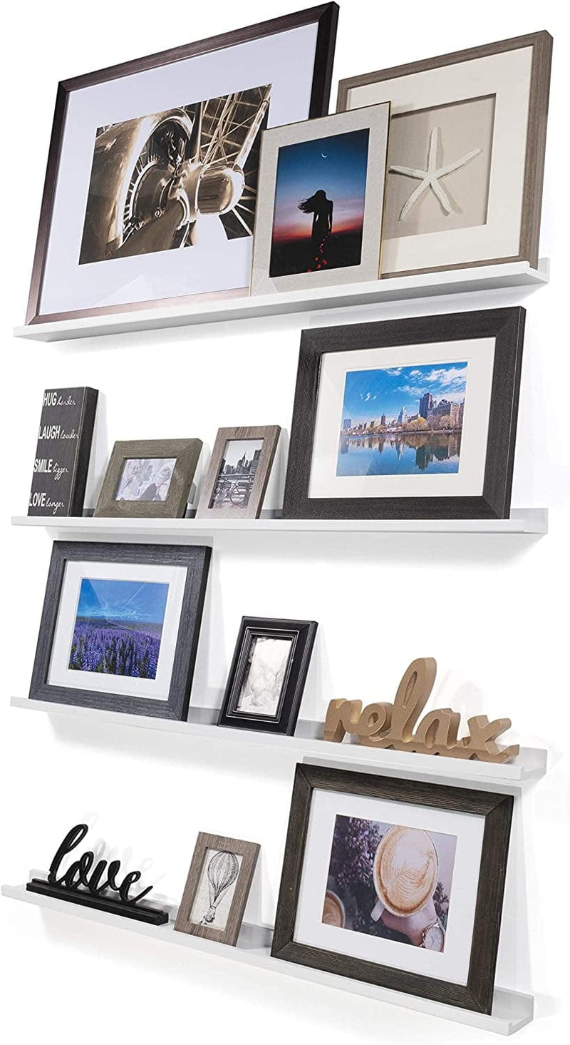 Wallniture Denver 46 Inch White Floating Shelves for Wall Decor, Wood Picture Ledge Shelf Set of 4