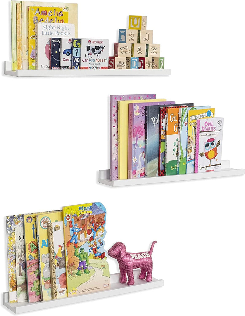 Wallniture Denver Wall Mounted Floating Shelves for Nursery Decor - Kid’S Room Bookshelf Display - Picture Ledge White 22 Inch Set of 3