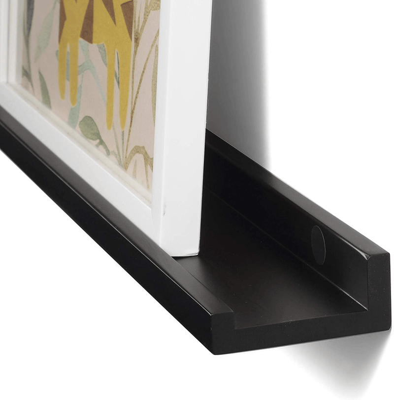 Wallniture Modern Floating Wall Ledge Shelf for Pictures and Frames Black 46 Inch Set of 2