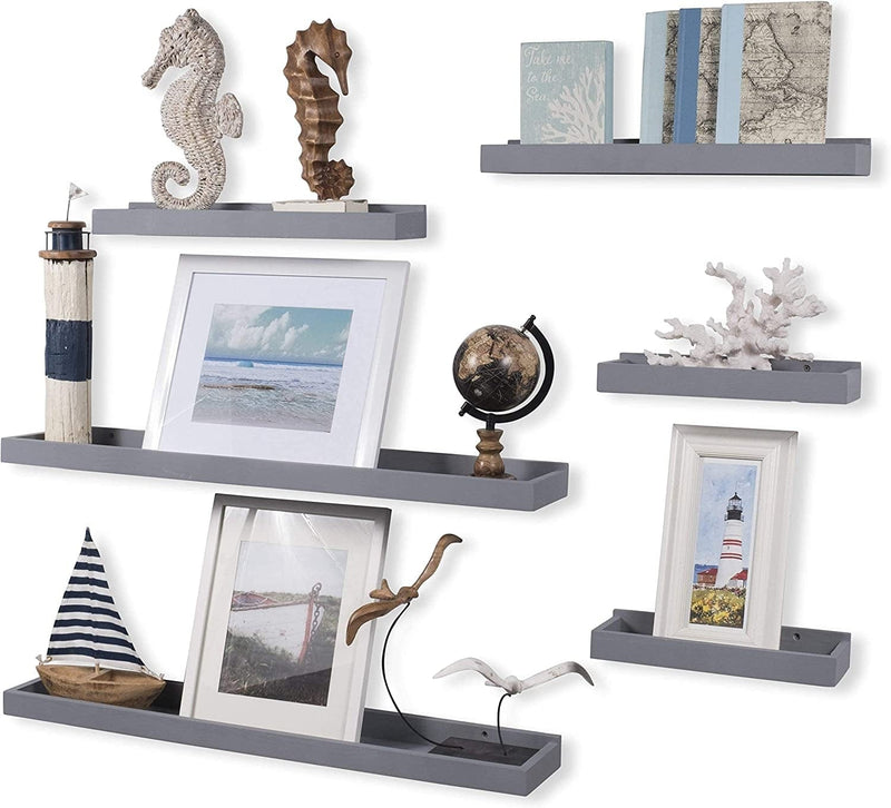 Wallniture Philly Floating Shelves for Wall Collage, Picture Ledge and Varying Sizes Bookshelf for Living Room Decor, Set of 6, Gray Furniture > Shelving > Wall Shelves & Ledges Wallniture   