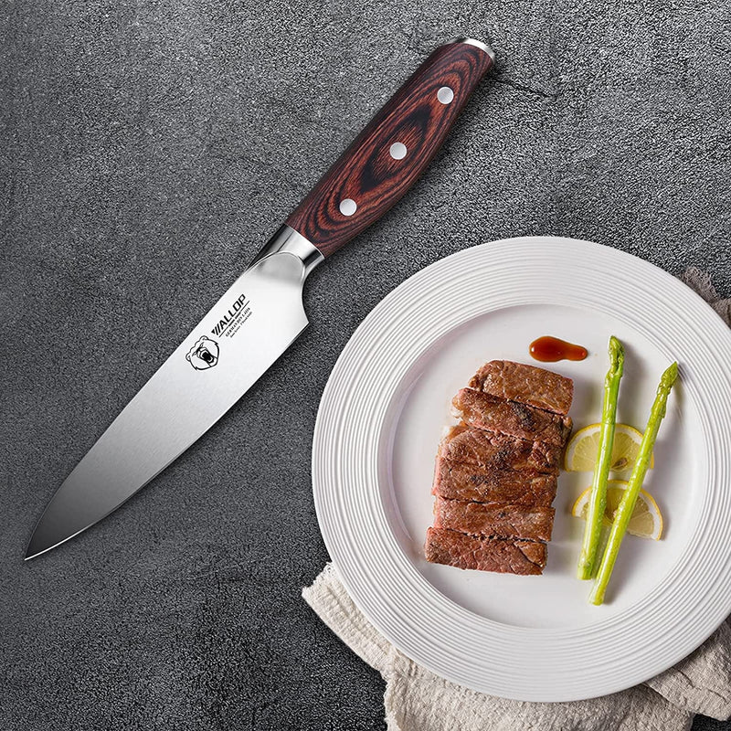 WALLOP Senior Steak Knife Set - 4 Piece Steak Knife 5 Inch Straight Edge Steak Knife Non Serrated, High Carbon German Stainless Steel Kitchen Knife, Pakkawood Handle Ergonomics Design - Jane Series