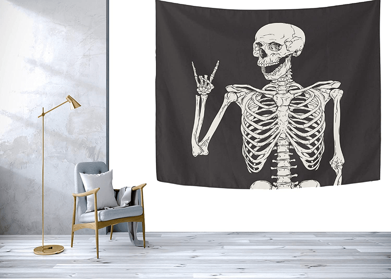 Wamika Rock and Roll Skull Home Decor Tapestries Wall Art Funny Skeleton Tapestry Wall Hanging Boho Hippie Bohemian Tapestry for Dorm Living Room Bedroom Black and White 51 X 59 Inches