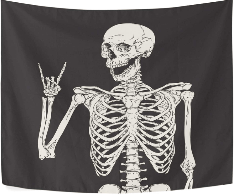 Wamika Rock and Roll Skull Home Decor Tapestries Wall Art Funny Skeleton Tapestry Wall Hanging Boho Hippie Bohemian Tapestry for Dorm Living Room Bedroom Black and White 51 X 59 Inches Home & Garden > Decor > Artwork > Decorative Tapestries Wamika   