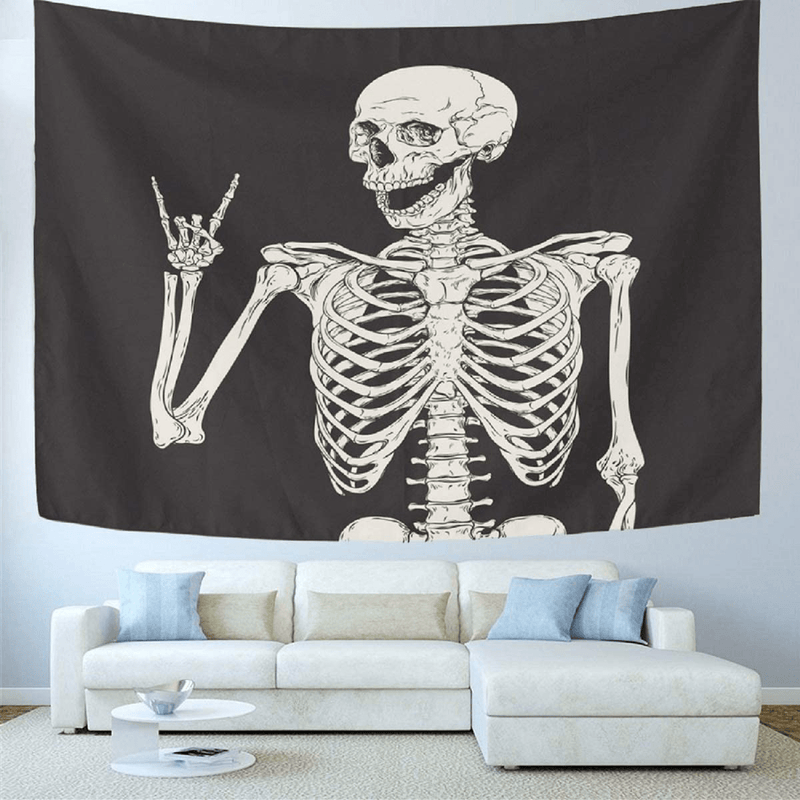 Wamika Rock and Roll Skull Home Decor Tapestries Wall Art Funny Skeleton Tapestry Wall Hanging Boho Hippie Bohemian Tapestry for Dorm Living Room Bedroom Black and White 51 X 59 Inches Home & Garden > Decor > Artwork > Decorative Tapestries Wamika 51*59  