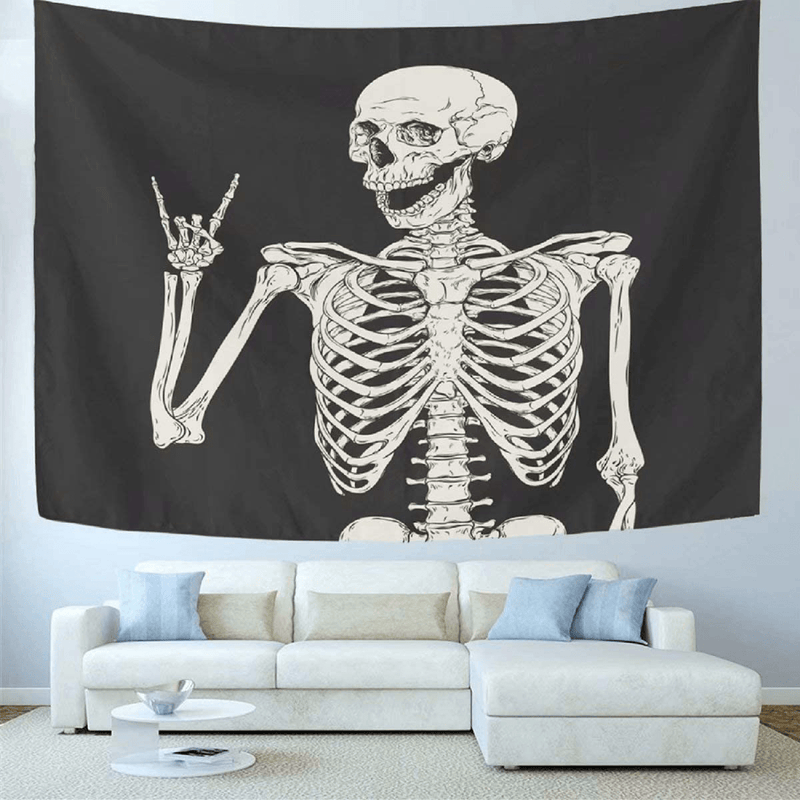 Wamika Rock and Roll Skull Home Decor Tapestries Wall Art Funny Skeleton Tapestry Wall Hanging Boho Hippie Bohemian Tapestry for Dorm Living Room Bedroom Black and White 51 X 59 Inches Home & Garden > Decor > Artwork > Decorative Tapestries Wamika 60*40  