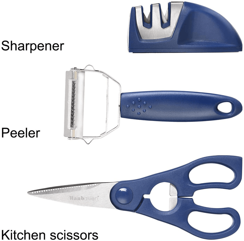 Wanbasion 16 Pieces Kitchen Knife Set Dishwasher Safe, Professional Chef Kitchen Knife Set, Kitchen Knife Set Stainless Steel with Knife Sharpener Peeler Scissors Acrylic Block