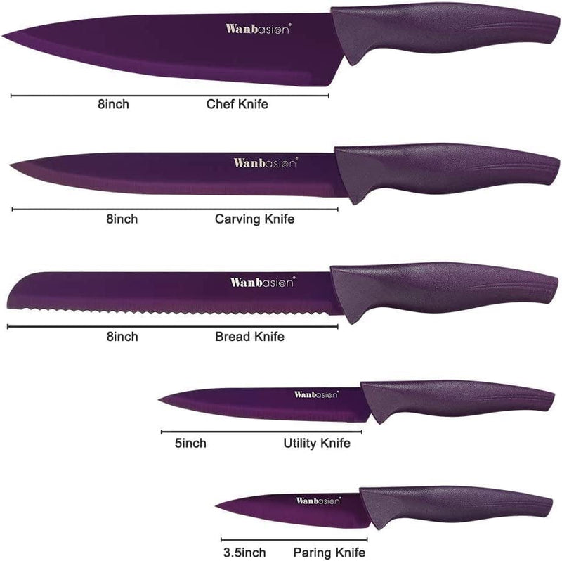 Wanbasion Marbling Purple Kitchen Knife Set Block, Kitchen Knife Set Block Wood, Professional Kitchen Knife Set Block with Knife Sharpener Home & Garden > Kitchen & Dining > Kitchen Tools & Utensils > Kitchen Knives Wanbasion   