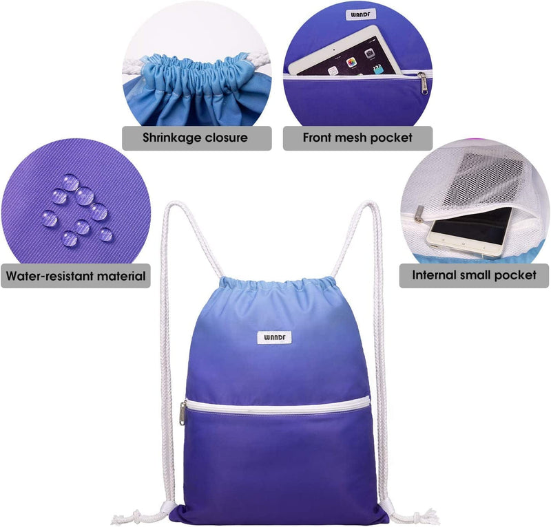 WANDF Drawstring Backpack String Bag Sackpack Cinch Water Resistant Nylon for Gym Shopping Sport Yoga (Blue) Home & Garden > Household Supplies > Storage & Organization WANDF   