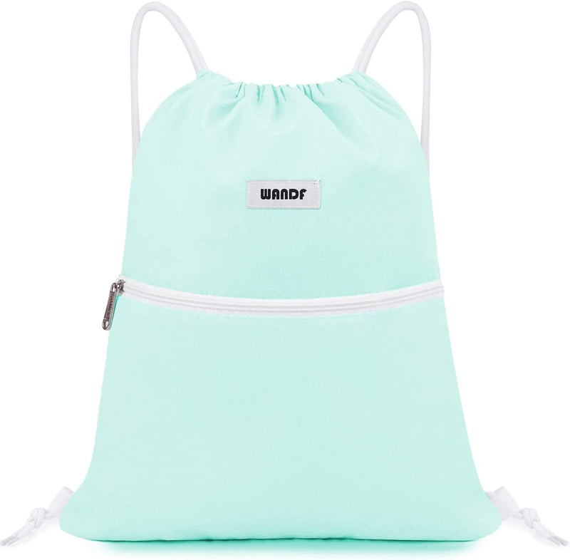 WANDF Drawstring Backpack String Bag Sackpack Cinch Water Resistant Nylon for Gym Shopping Sport Yoga (Blue) Home & Garden > Household Supplies > Storage & Organization WANDF Mint Green  