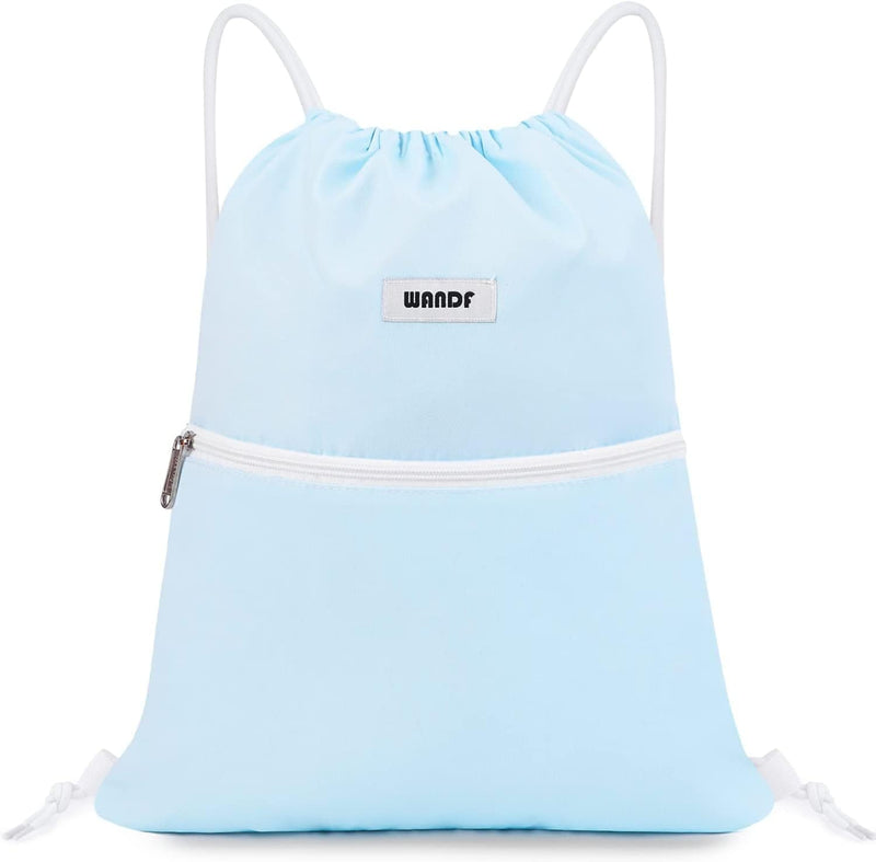 WANDF Drawstring Backpack String Bag Sackpack Cinch Water Resistant Nylon for Gym Shopping Sport Yoga (Blue) Home & Garden > Household Supplies > Storage & Organization WANDF Light Blue  