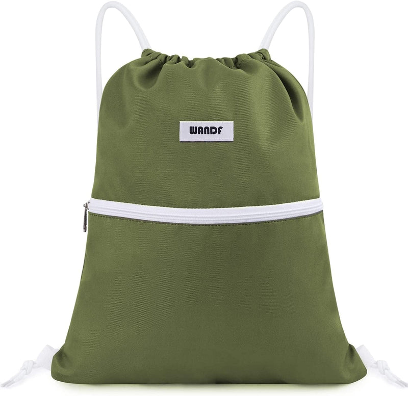 WANDF Drawstring Backpack String Bag Sackpack Cinch Water Resistant Nylon for Gym Shopping Sport Yoga (Blue) Home & Garden > Household Supplies > Storage & Organization WANDF Dark Green  