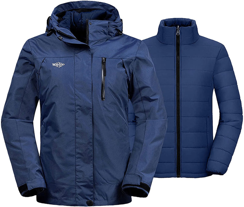 Wantdo Women's 3 in 1 Waterproof Ski Jacket Windproof Winter Snow Coat Snowboarding Jackets Warm Raincoat  Wantdo Navy Small 