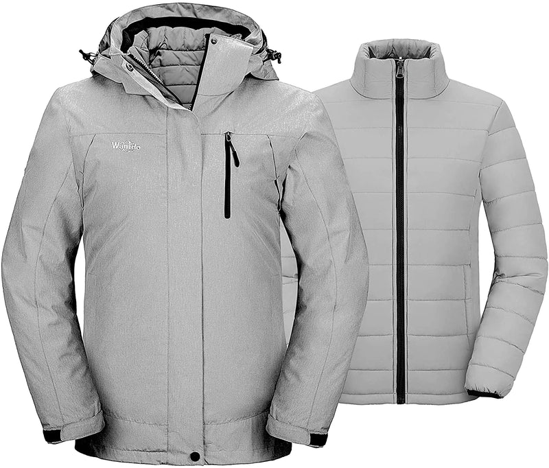 Wantdo Women's 3 in 1 Waterproof Ski Jacket Windproof Winter Snow Coat Snowboarding Jackets Warm Raincoat  Wantdo Light Gray Medium 