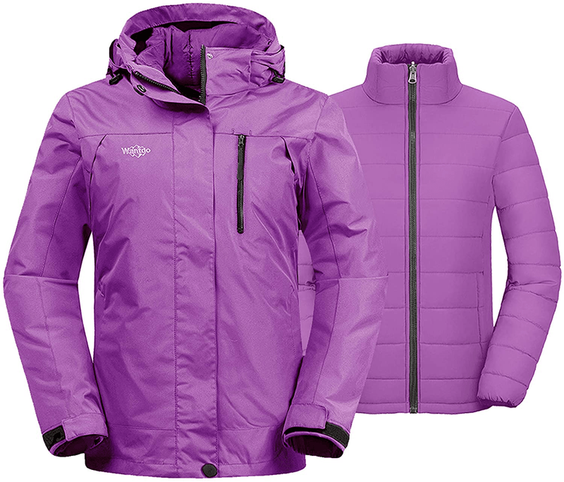 Wantdo Women's 3 in 1 Waterproof Ski Jacket Windproof Winter Snow Coat Snowboarding Jackets Warm Raincoat  Wantdo Light Purple Medium 