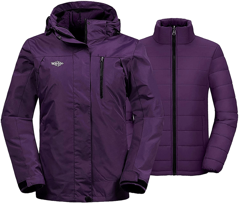 Wantdo Women's 3 in 1 Waterproof Ski Jacket Windproof Winter Snow Coat Snowboarding Jackets Warm Raincoat  Wantdo Dark Purple Small 
