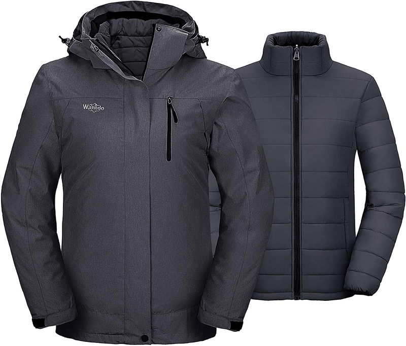 Wantdo Women's 3 in 1 Waterproof Ski Jacket Windproof Winter Snow Coat Snowboarding Jackets Warm Raincoat  Wantdo Dark Gray X-Large 