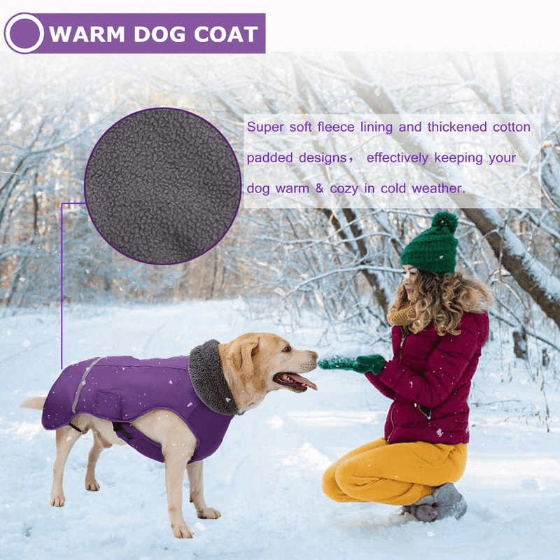 Warm Dog Coat Reflective Dog Winter Jacket，Waterproof Windproof Dog Turtleneck Clothes for Cold Weather, Thicken Fleece Lining Pet Outfit，Adjustable Pet Vest Apparel for Small Medium Large Dogs