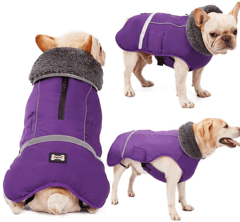 Warm Dog Coat Reflective Dog Winter Jacket，Waterproof Windproof Dog Turtleneck Clothes for Cold Weather, Thicken Fleece Lining Pet Outfit，Adjustable Pet Vest Apparel for Small Medium Large Dogs Animals & Pet Supplies > Pet Supplies > Dog Supplies > Dog Apparel QBLEEV Purple X-Large（Pack of 1） 