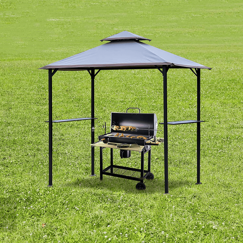 Warmally 8'x5' Grill Gazebo BBQ Patio Shelter Canopy for Outdoor Barbecue Tent Available at Night Dark Grey Home & Garden > Lawn & Garden > Outdoor Living > Outdoor Structures > Canopies & Gazebos Warmally   