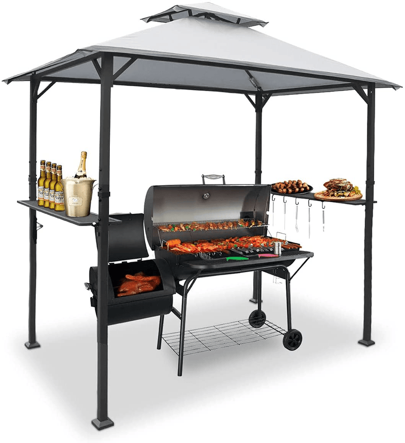 Warmally 8'x5' Grill Gazebo BBQ Patio Shelter Canopy for Outdoor Barbecue Tent Available at Night Dark Grey Home & Garden > Lawn & Garden > Outdoor Living > Outdoor Structures > Canopies & Gazebos Warmally Light Gray 8ft x 5ft 