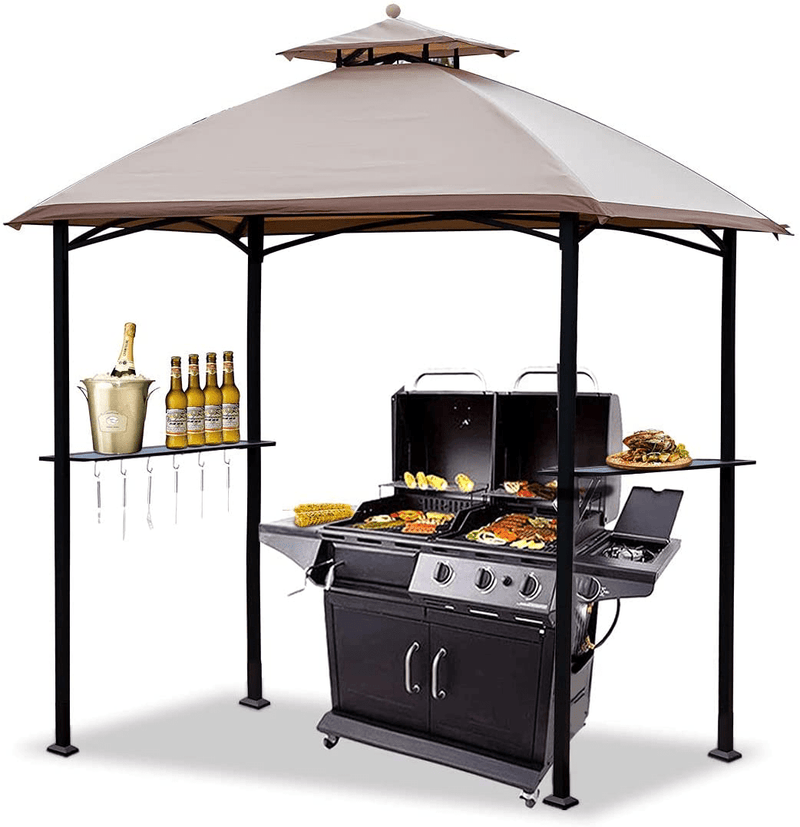 Warmally 8'x5' Grill Gazebo BBQ Patio Shelter Canopy for Outdoor Barbecue Tent Available at Night Dark Grey Home & Garden > Lawn & Garden > Outdoor Living > Outdoor Structures > Canopies & Gazebos Warmally Off-white 8x5 